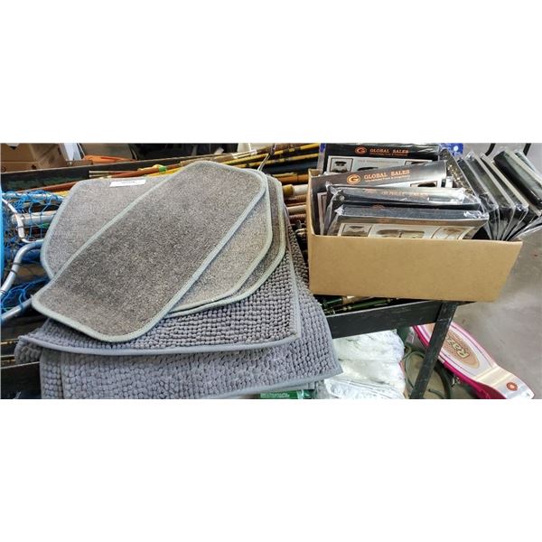 Lot of floor mats, bath mats and new face shields