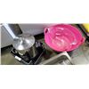 Image 4 : Metal coffee dispenser, plastic tubs and 2 stainless tubs