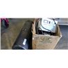 Image 1 : Box of cartwheels with shoprider 24 volt battery charger and metal cylinder