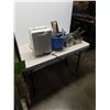 Image 1 : TOOLBOX, FISHING REEL, CONCRETE FLOATS, ELECTRIC HEATER, PRUNER, AND KETTLE