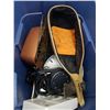 Image 2 : TOTE OF CAMP ITEMS FISHING NET, COOKWARE AND BIN OF TOOLS
