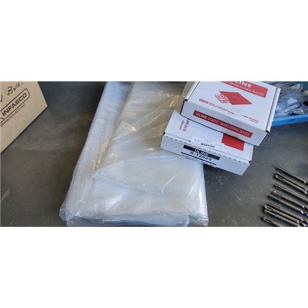 Two boxes of Uline static Shield bags and plastic resealable bags