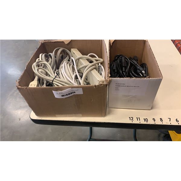 LOT OF EXTENSION CORDS, POWER BARS AND POWER CORDS