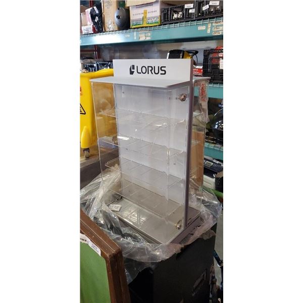 New Lorus acrylic double-sided locking swivel display 29" tall