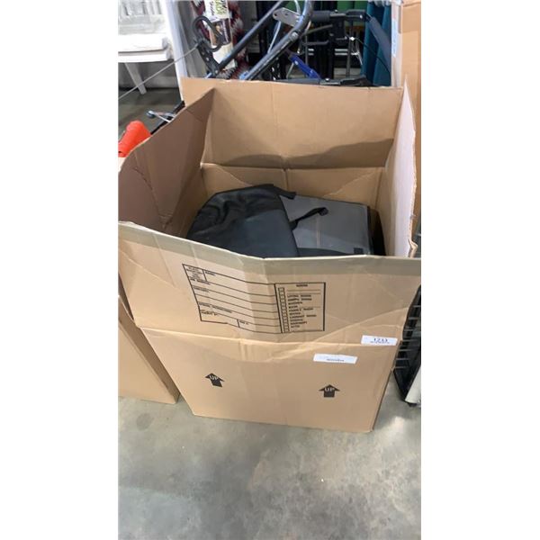 Large box and backpacks and bags