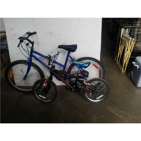 Blue Magna shale 1010 youth bike and Hot Wheels skeleton kids bike