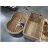 Image 2 : 2 wicker baskets and wood crate of vintage milk bottles