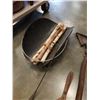 Image 2 : Vintage log holder with decorative pile of logs antique tool and pruner