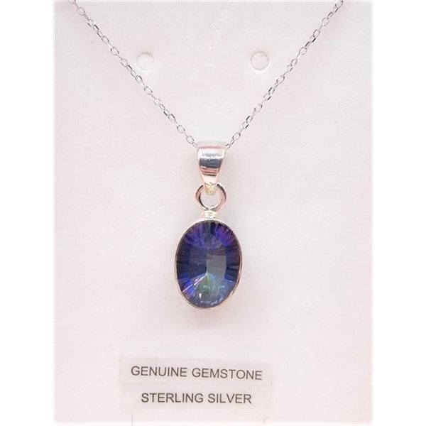 STERLING SILVER MYSTIC QUARTZ 3.5CTS PENDANT W/ SILVER CHAIN RETAIL $400