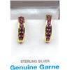 Image 1 : STERLING SILVER 10KT GOLD PLATED HOOPS SET W/ 14 NATURAL ALMONDITE GARNETS W/ APPRAISAL $860