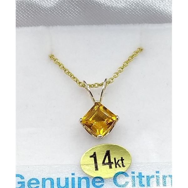 14 KT WHITE GOLD YELLOW CITRINE PENDANT W/ SILVER CHAIN W/ APPRAISAL $855