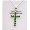 Image 1 : STERLING SILVER CROSS SET W/ CHROME DIOPSIDE GEMSTONES W/ SILVER CHAIN W/ APPRAISAL $980