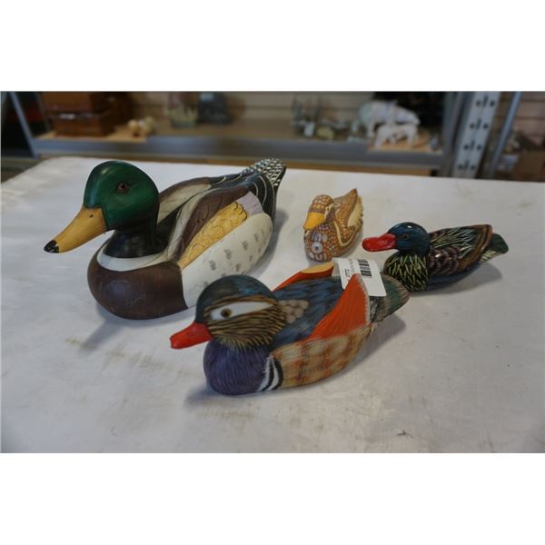 4 PAINTED DUCK FIGURES - ONE WOOD