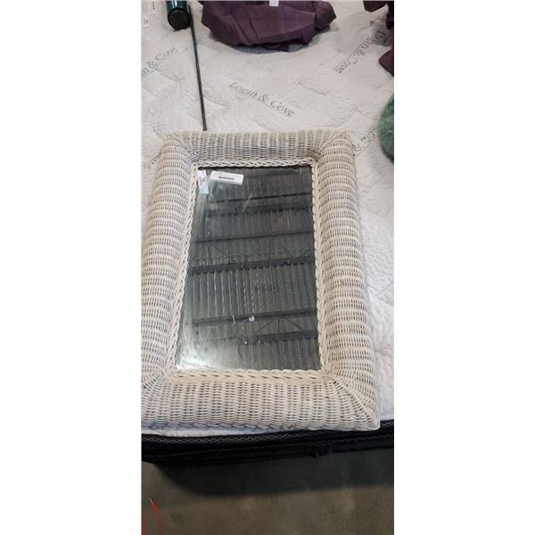 WHITE WICKER MIRROR