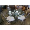 Image 1 : ROUND GLASSTOP METAL BASE DINING TABLE WITH 4 CHAIRS