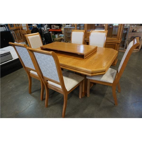 OAK DINING TABLE WITH LEAF AND 6 CHAIRS