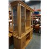 Image 2 : OAK 2 PIECE WOOD AND GLASS CHINA CABINET - 57 INCHES WIDE X 17 DEEP X 77.5 TALL