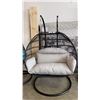 Image 1 : BRAND NEW LIGHT GREY DOUBLE HANGING EGG CHAIR - RETAIL $1969 W/ FOLDABLE FRAME, POWDER COATED STEEL 