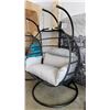 Image 2 : BRAND NEW LIGHT GREY DOUBLE HANGING EGG CHAIR - RETAIL $1969 W/ FOLDABLE FRAME, POWDER COATED STEEL 