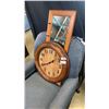Image 1 : WOOD FRAMED WALL CLOCK AND WOOD MIRROR COAT HANGER