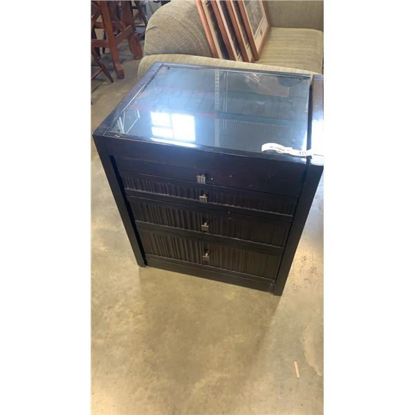 SLIDE OUT GLASSTOP ENDTABLE DESK WITH 3 DRAWERS