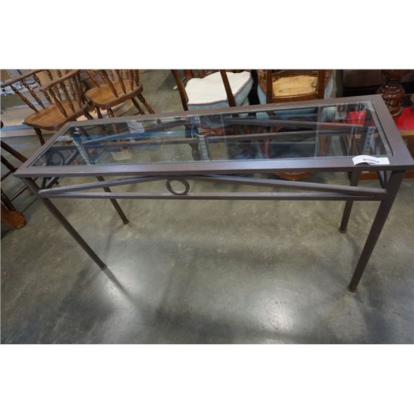 METAL GLASSTOP SOFA TABLE - 54 INCHES WIDE X 16 DEEP X 29 TALL