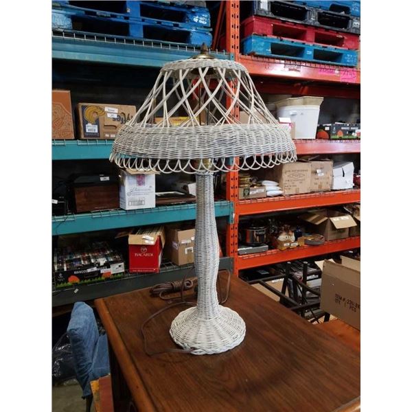 Vintage white wicker cane lamp with shade