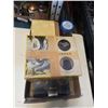 Image 2 : VINTAGE REEL TO REEL, TASCO MICROSCOPE, GLASS DISPLAY CASE, SPORTS COIN BANK