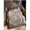 Image 2 : Glass Rose Bowls, platters and box of glass collectibles