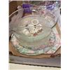 Image 3 : Glass Rose Bowls, platters and box of glass collectibles