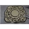 Image 2 : OLD SILVER LUSTRE SILVER OVERLAY HAND PAINTED CHINA TEAPOT, CRAM AND SUGAR AND PLATTER