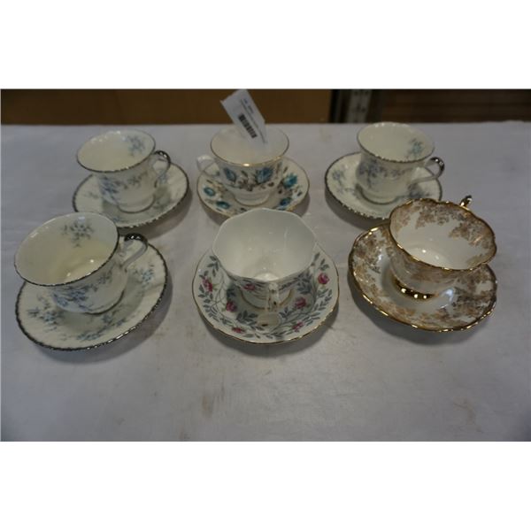 6 CHINA CUPS AND SAUCERS, 3 PARAGON, ONE ROYAL ALBERT AND OTHER