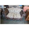 Image 2 : OVERSIZED 3 PIECE WOOD FRAMED STUDDED SOFA SET - RIP IN LOVESEAT ARM - sofa 90 inches wide, loveseat