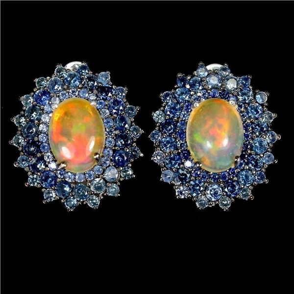 Natural Unheated Opal & Sapphire Earrings