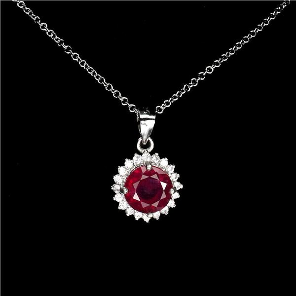 Natural Round Red Ruby Necklace