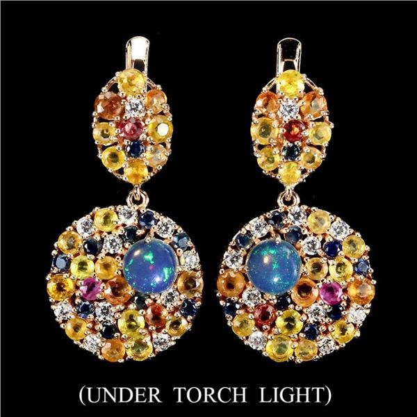 Natural Untreated Opal & Sapphire Earrings