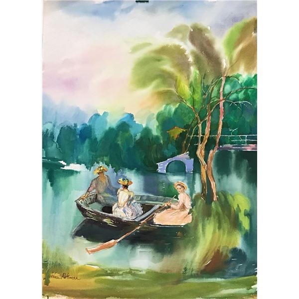 Zina Roitman- Original Watercolor "Sunday at the lake "