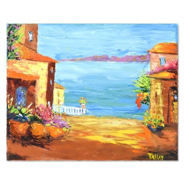 Elliot Fallas, "On the Terrace" Original Oil Painting on Canvas, Hand Signed with Letter of Authenti