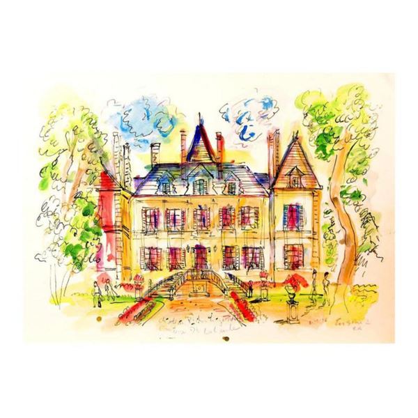 Wayne Ensrud "Chateau Pichon Longueville Comtess de Lalande - 2" Mixed Media Original Artwork; Hand 