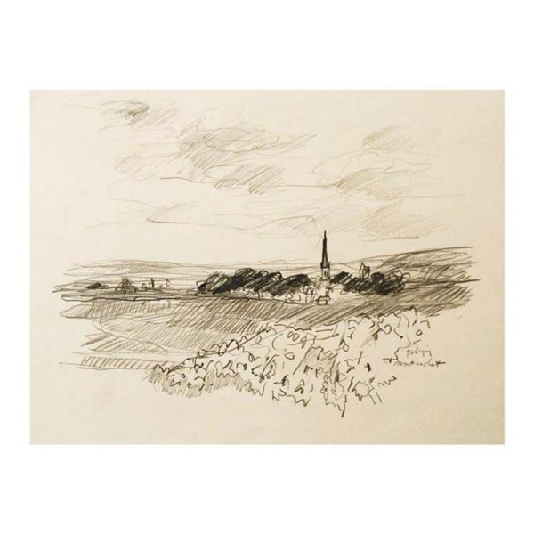 Wayne Ensrud "Village of Puligny-Montrachet, Burgundy" Pencil Original Artwork; Hand Signed; COA