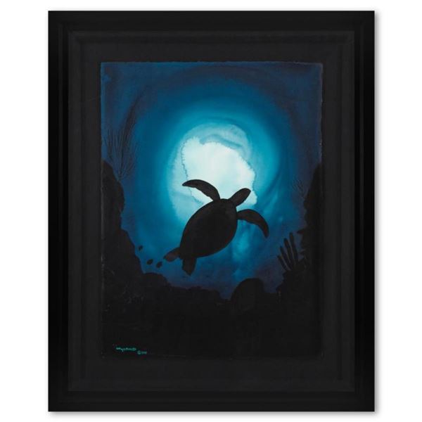 Wyland, "Turtle Reef Silhouette" Framed Original Watercolor Painting Hand Signed with Letter of Auth