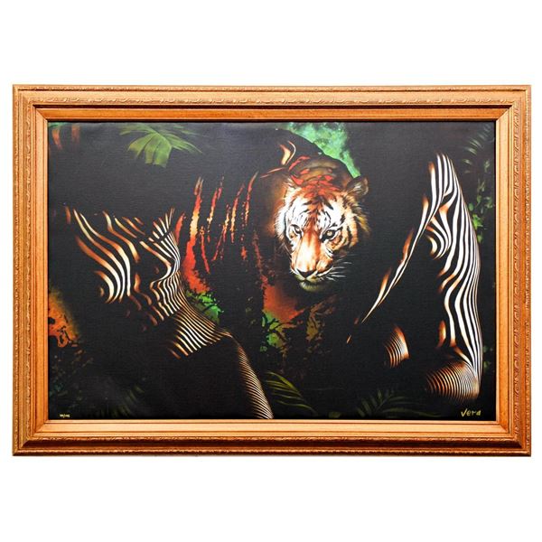 Vera V. Goncharenko- Original Giclee on Canvas "The Ladies with the Tiger"