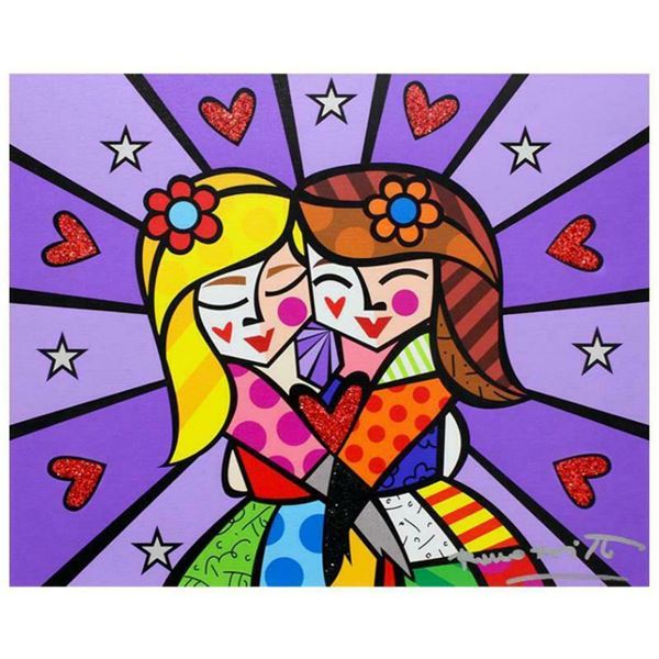 Romero Britto "Happiness" Hand Signed Limited Edition Giclee on Canvas; Authenticated