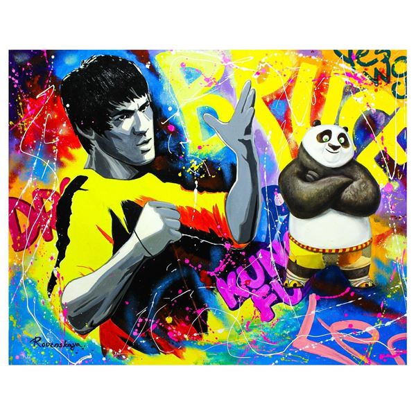 Nastya Rovenskaya- Original Oil on Canvas "Bruce Lee & Kung Fu Panda"