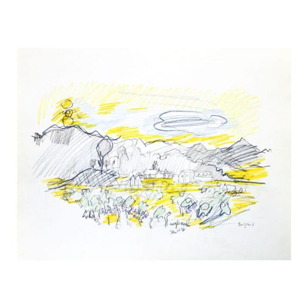 Wayne Ensrud "View of Inglenook Winery, Napa Valley" Pencil Original Artwork; Hand Signed; COA