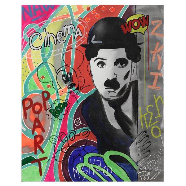 Nastya Rovenskaya- Original Oil on Canvas "Chaplin Is Hiding"