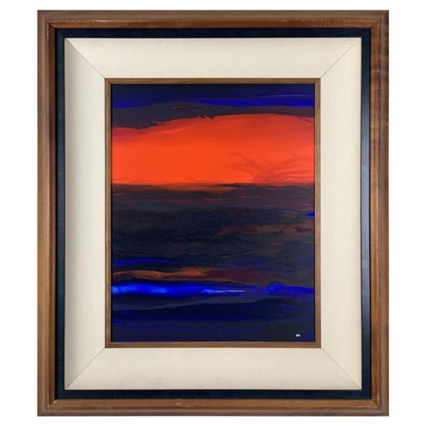 Wyland, "Fire Sky" Original Painting on Board; Hand Signed and Framed with Koa Wood; Certificate of 
