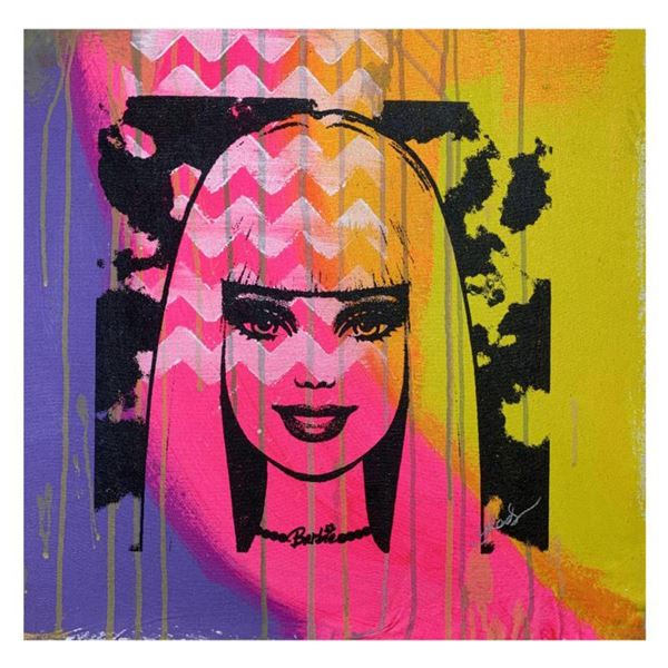 Gail Rodgers, "Barbie" Hand Signed Original Hand Pulled Silkscreen Mixed Media on Canvas with Letter