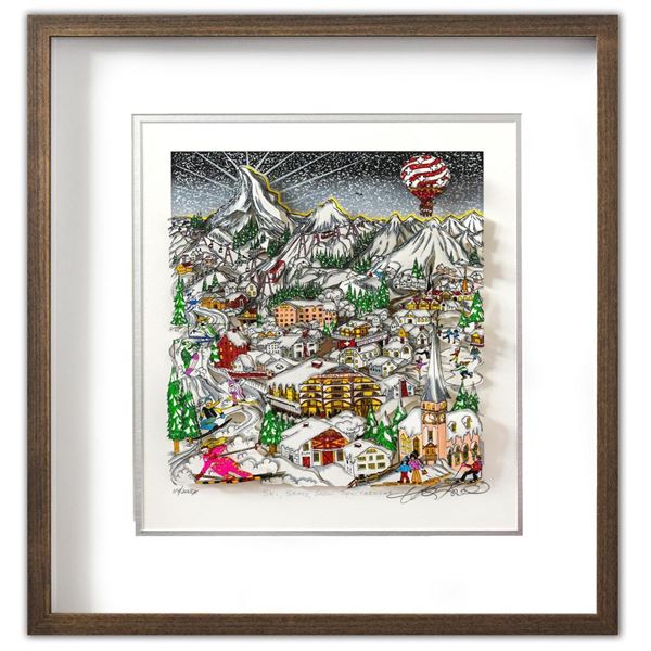 Charles Fazzino- 3D Construction Silkscreen Serigraph "Ski, Skate, Snow Spectacular"