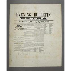 FOLIO BROADSIDE “ARRIVAL OF PONY EXPRESS”, EVENI